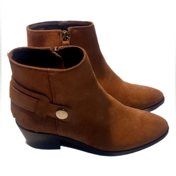 NNT Claudie Pierlot Brown Leather Suede Western Style Ankle Stacked Heel Boot 37 - Picture 5 of 6